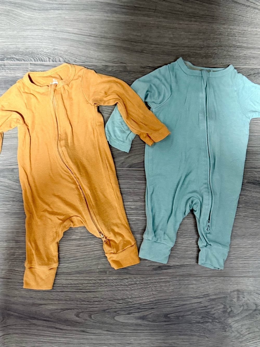 Kids One-Piece Zipper Romper in Mustard and Teal —